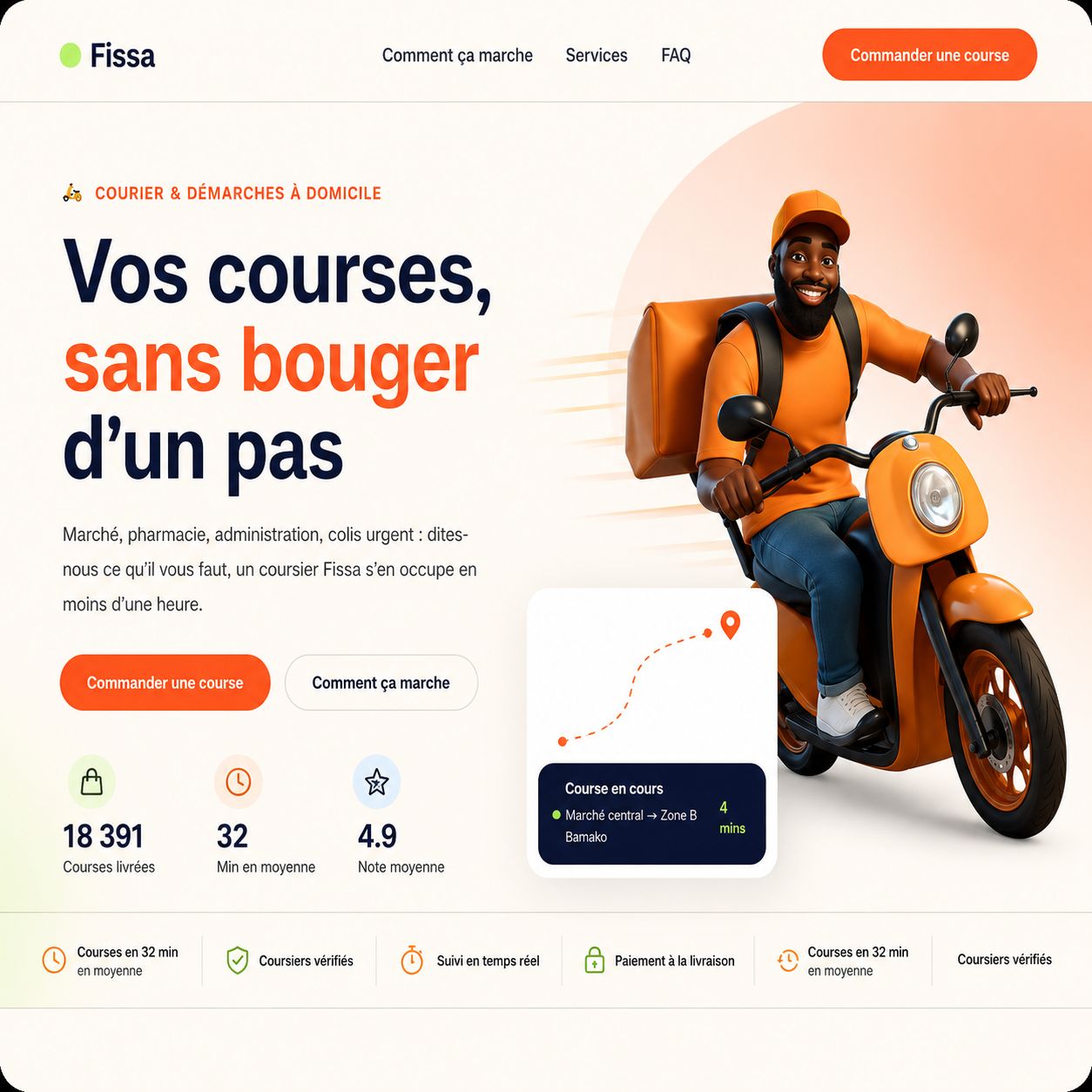 Concept de site pour un service de coursier